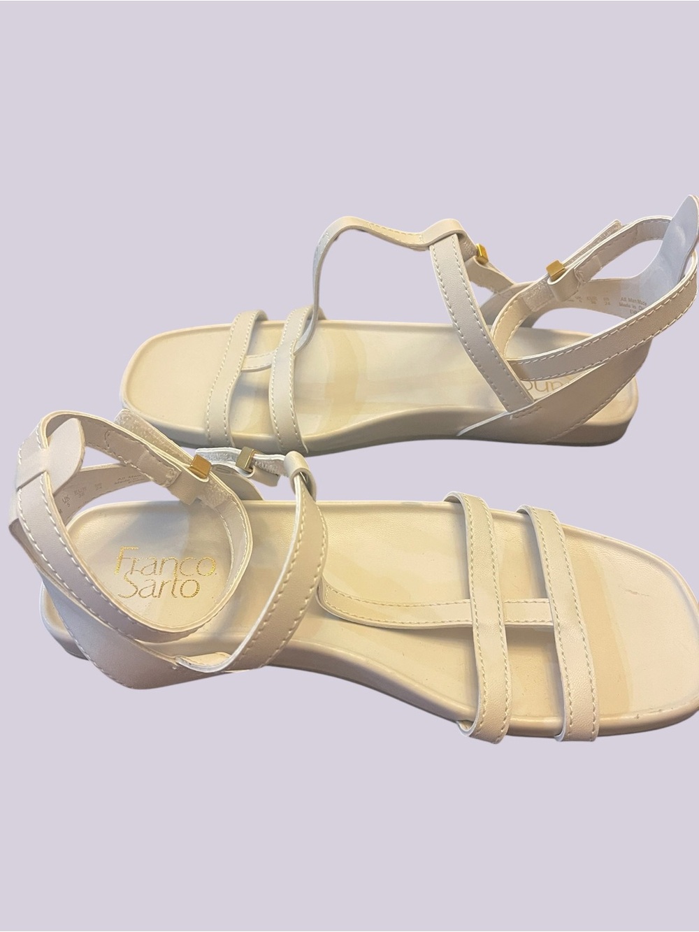 Franco Sarto Evan Women’s Ivory Flat Strappy Sandals Size 7.5M Adjustable Ankle - Picture 3 of 6